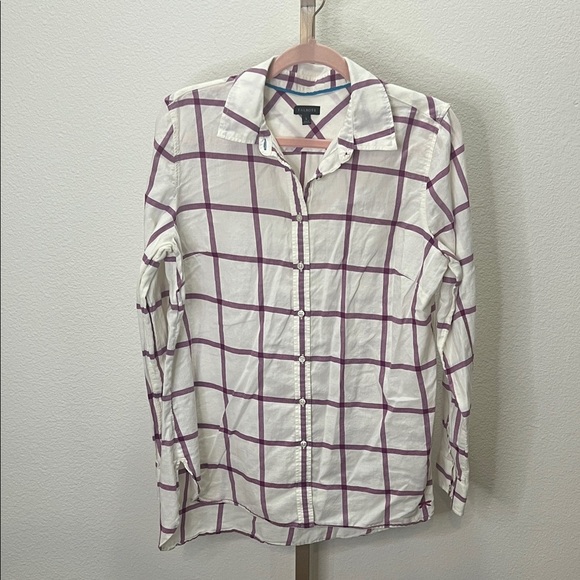 Talbots women’s button down shirt cream purple large - Picture 1 of 6